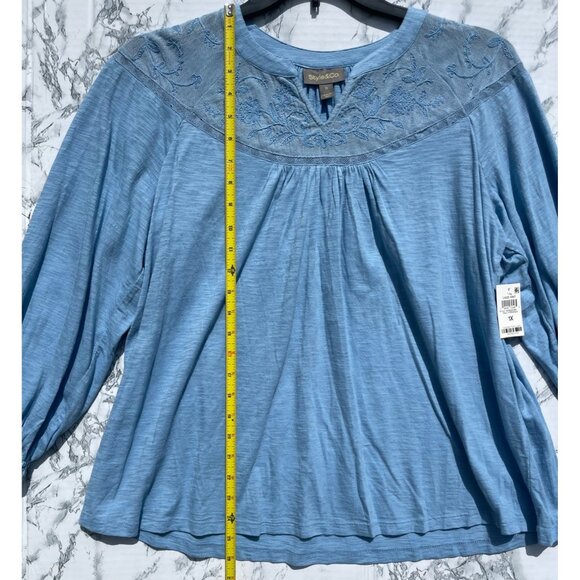 Style & Co Pale Hydrangea Blue Lace Knit Top 1X Long Sleeve Womens Shirt Cotton - Picture 3 of 7